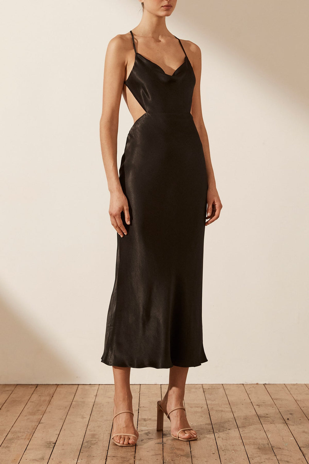 Thalia Bias Cut Out Midi Dress | Black ...